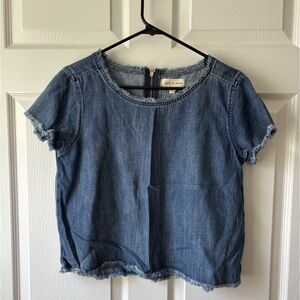 Cloth & Stone Short Sleeve Tencel Cotton Frayed Denim Shirt Women’s Medium